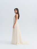 YSL Silk Plunge Neck Gown w/ Crystal Detail