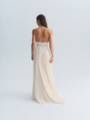 YSL Silk Plunge Neck Gown w/ Crystal Detail
