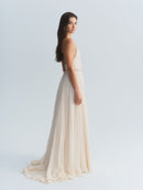 YSL Silk Plunge Neck Gown w/ Crystal Detail