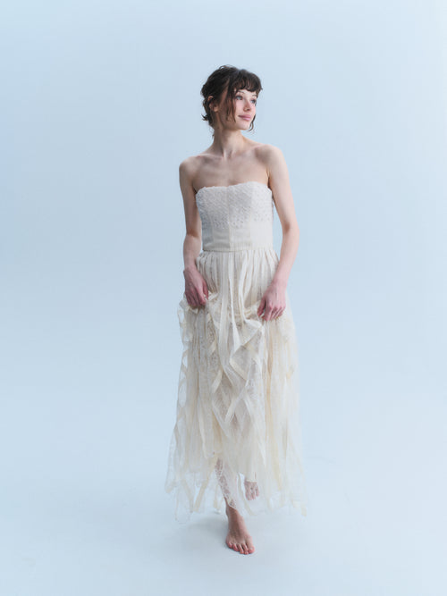 John Galliano Early 2000's Ivory Beaded & Lace Gown