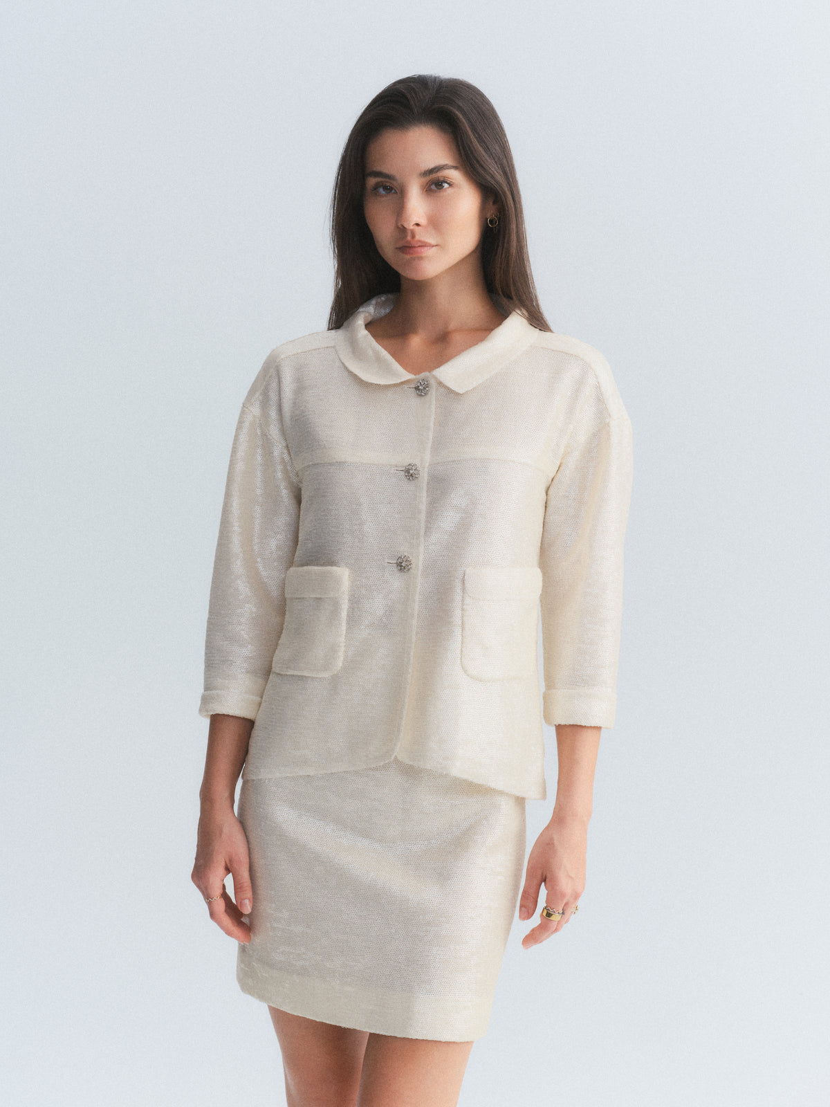 Chanel 2012 Ivory Sequin Skirt Suit