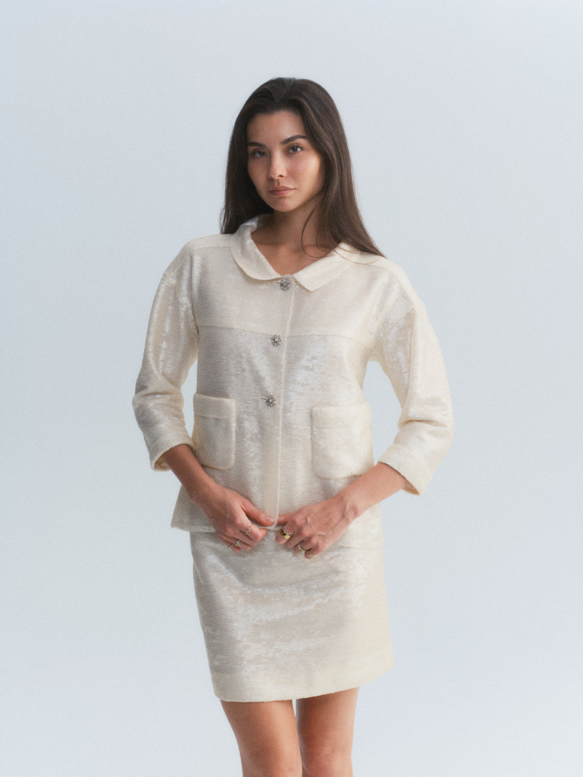 Chanel 2012 Ivory Sequin Skirt Suit